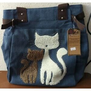 Kaukko's Bags Canvas Denim Cat Purse Handbag Tote